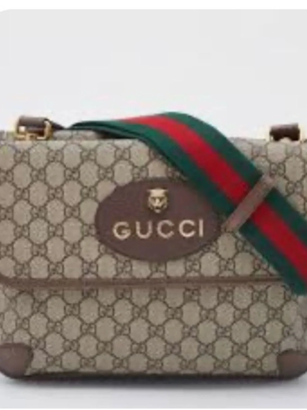 Gucci Beige GG Supreme Canvas Shoulder Bag with Red & Green Web Strap